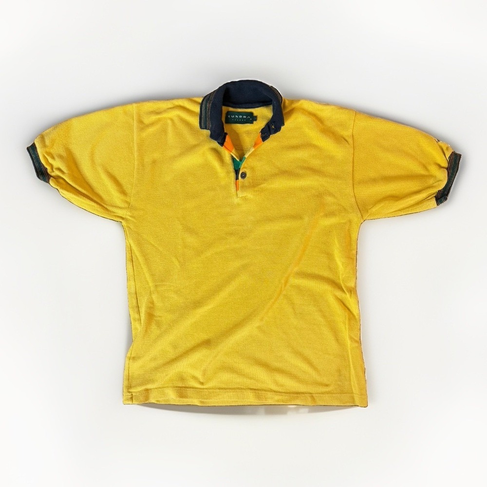 Vintage 90's Tundra Canada Men's Yellow Solid Knit Short Sleeve Polo Size L